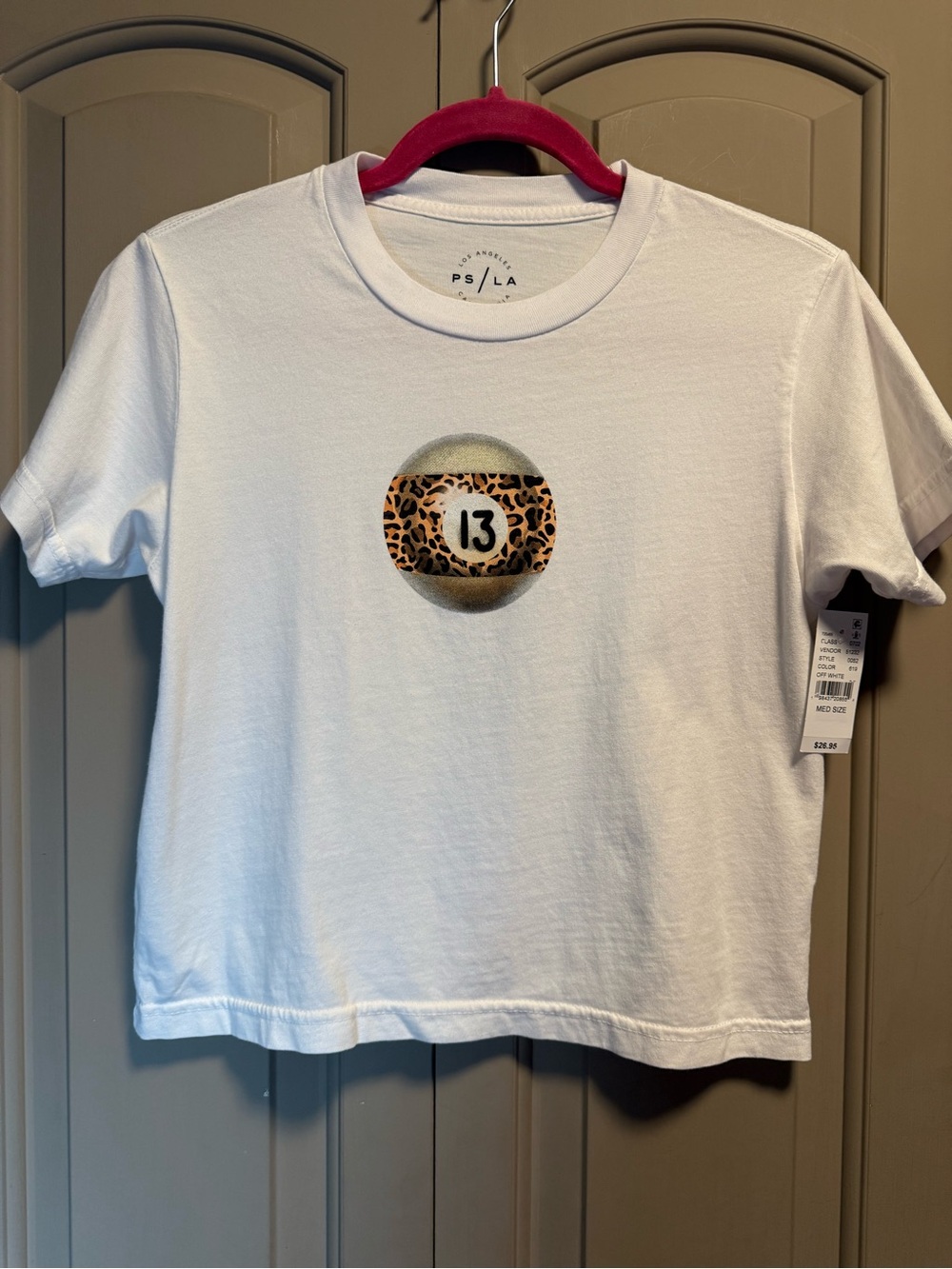 Gypsy Los Angeles White Tee with Leopard Graphic Cropped Tee